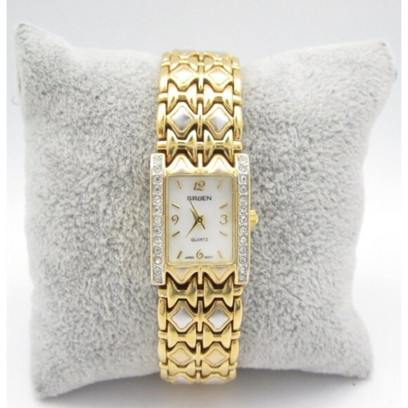 Women Gruen Crystals Quartz WR Analog 17mm Tank Watch (H969) \
